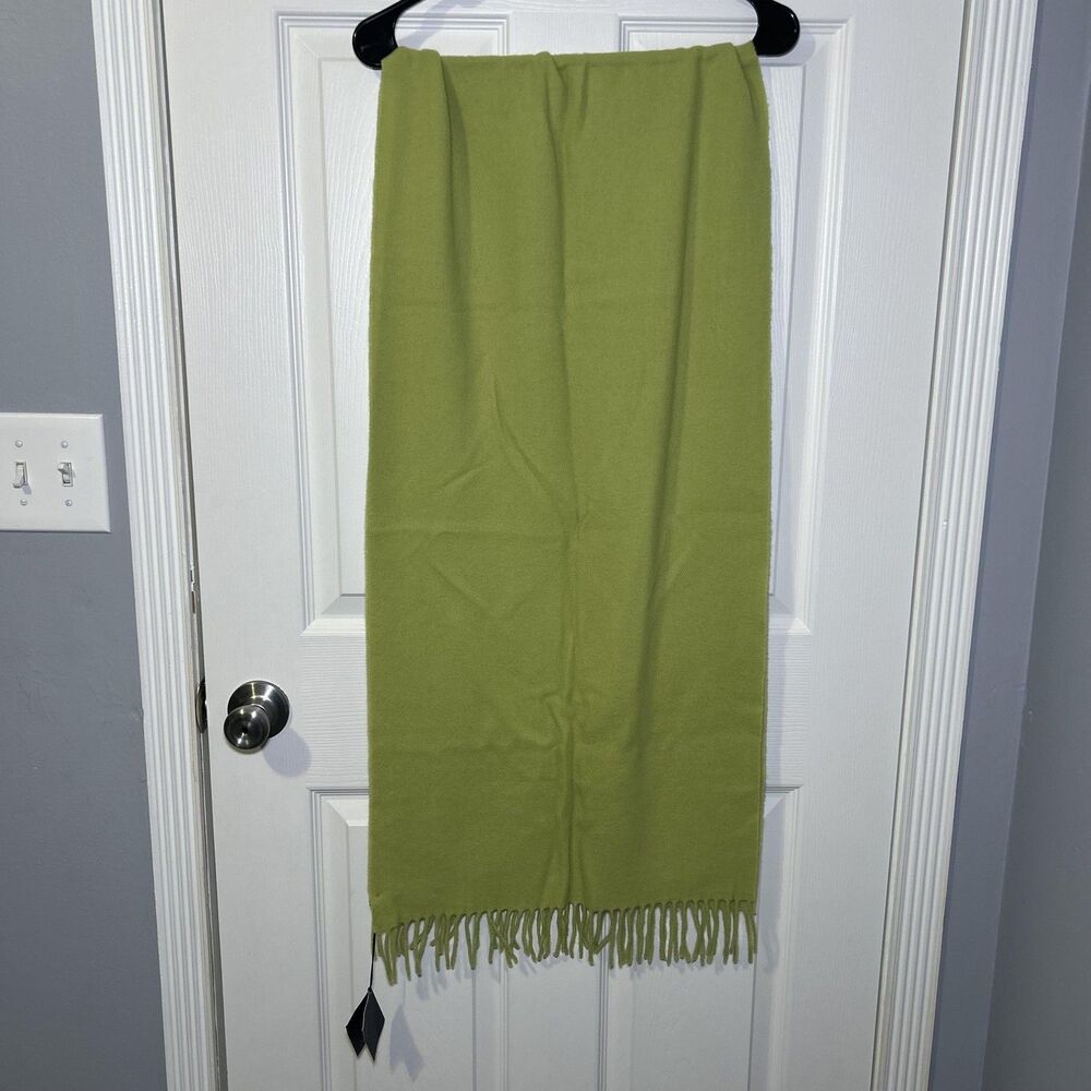 Manifattura Almar Scarf Women's One Size Green Lambswool Fringe Made Italy - Picture 10 of 11